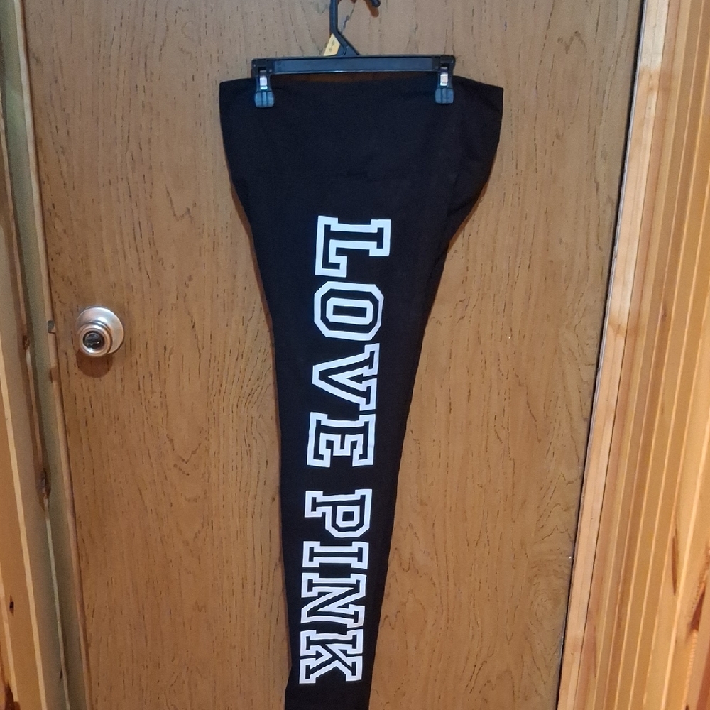 Victoria's Secret Black Leggings with White 'Love Pink' Print